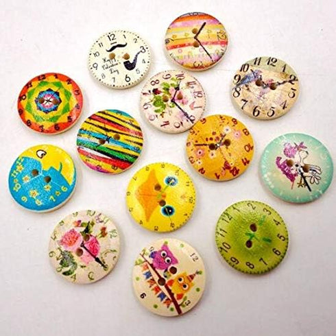 50 PCS 20MM 2-Hole Mixed Random Colorized Wooden Clock Style Buttons Used for DIY Craft and Sewing Scrapbooking...