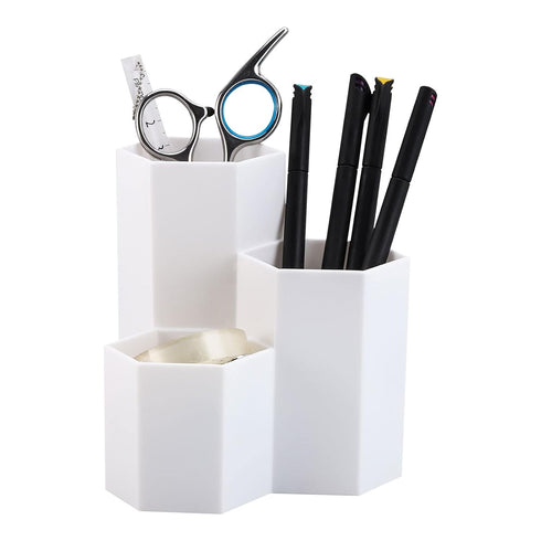 LoveBB Makeup Brush Holder Organizer, 3 Slot Plastic Cosmetics Brushes Pen Storage Solution, White...