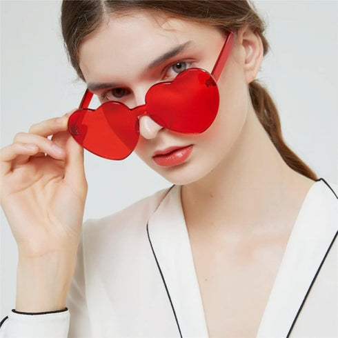 Valentines Heart Shape Sunglasses Red Color Rimless Love Heart Eyewear Cute Heart Glasses for Women Girl Party Favor, 2 Pieces...