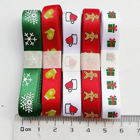 Chenkou Craft Merry Christmas 20 Yards Polyester Grosgrain Ribbon Appliques - 3/8" (10mm) Santa Ribbons Mix...