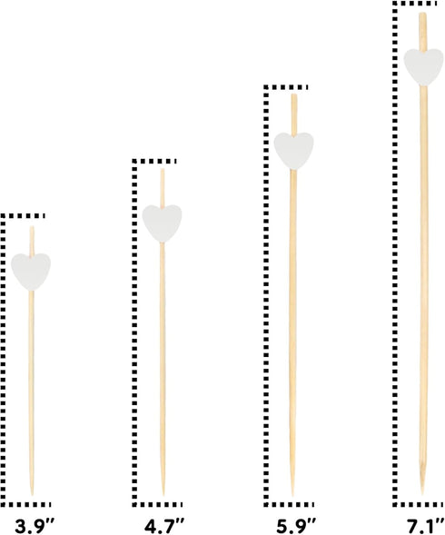 BambooMN 7.1" Decorative White Heart Bamboo Cocktail Fruit Sandwich Picks Skewers for Catered Events, Holiday's, Restaurants or Buffets Party Supp...