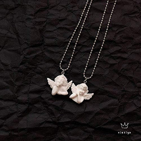 2pcs Cute Cupid Angel Pendant Stainless Steel Necklace, Long Chain Baby Shaped Jewelry Sweetheart for Women Man Friendship Girl Gifts...