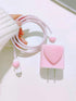 Cute Pink 3D Heart Cable Protector for iPhone Charger Cover MazaniParis Heart Unique Design for Phone Charger Cover Wire Saver for iPhone 14 13 12...
