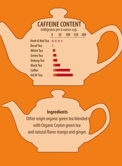 Brew La La Organic Green Tea - Ginger Mango Flavor - 50 Tea Bag Tin - Low Caffeine - USDA Certified Organic...