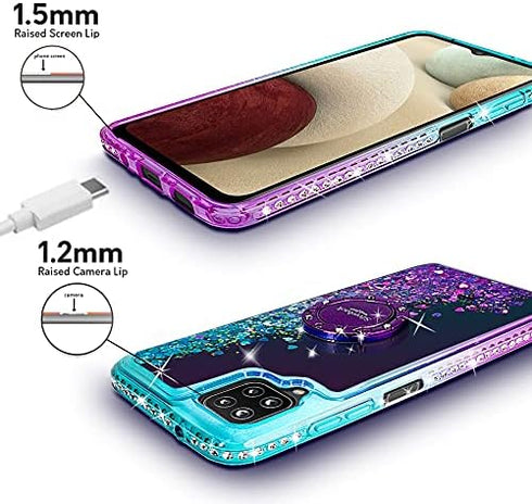 Silverback for Galaxy A12 Case with Ring Kickstand, Women Girls Bling Holographic Sparkle Glitter Cute Cover, Diamond Ring Protective Phone Case f...