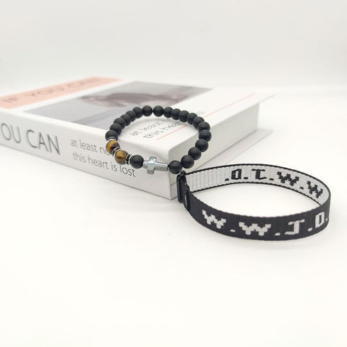 WWJD Braided Rope Bracelet Set for Women Men Colorful What Would Jesus Do Crystal Beaded Bracelet Natural Stone Cross Stretch Bracelet Protection ...
