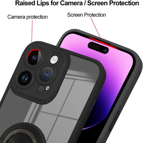 ZIYE for iPhone 14 Pro Max Phone Case with Ring with Full Camera Cover Protection for Women Girls Clear Case with 360 Degree Rotation Kickstand St...