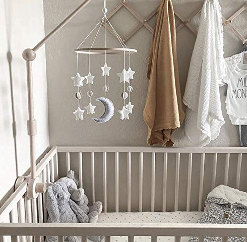 Baby Crib Mobile - Moon & Stars (Grey, White & Cream) - Nursery Decoration - Unisex...