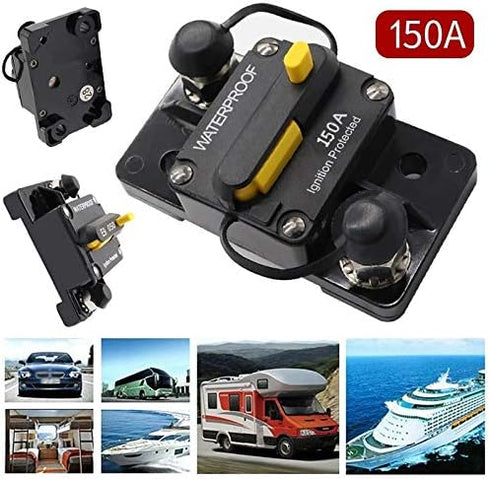 150Amp Circuit Breaker 30A-300A with Manual Reset Waterproof Inline Fuse Holders Inverter for Trolling Motor Auto Car Marine Boat Bike Stereo Audi...