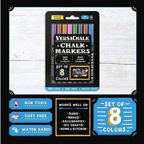 VersaChalk Metallic Liquid Chalk Markers, Set of 8-5mm Tip...