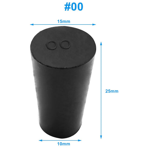 20 Pack Solid Rubber Stoppers Size #00-15mm x 10mm - 25mm Long - Tapered Laboratory Test Tube Stopper Plug - Black...
