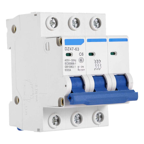 3 Pole Miniature Circuit Breaker Safety Breaker DZ47-63 AC 400V 6/10/16/20A(6A)...