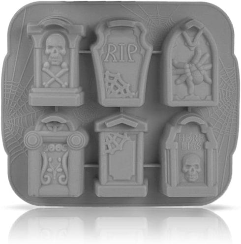 6-Grid Grave Tombstone Halloween Soap Chocolate Dessert Ice Cream Ice Making Muffin Pan Microwave Safe Silicone Mold Baking Pan Baking Supplies Ki...
