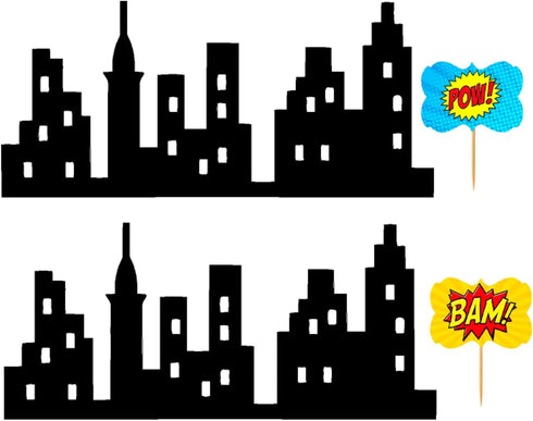 Scenic Theme Stick On/Lay On Cake Border Decoration Toppers (Super Hero Lighted City Backdrop)...