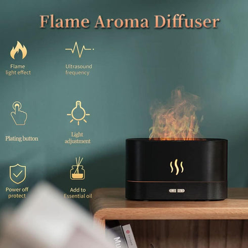Upgraded 7 Color Flame Fireplace Air Aroma Essential Oil Diffuser,USB Personal Desktop Noiseless Cool Mist Humidifier with Auto-Off Protection for...