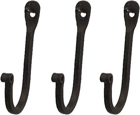 YourKart Single Prong Wrought Iron Hooks – Rustic Curved Metal Fasteners – Decorative Colonial Wall Decor Set of 3...