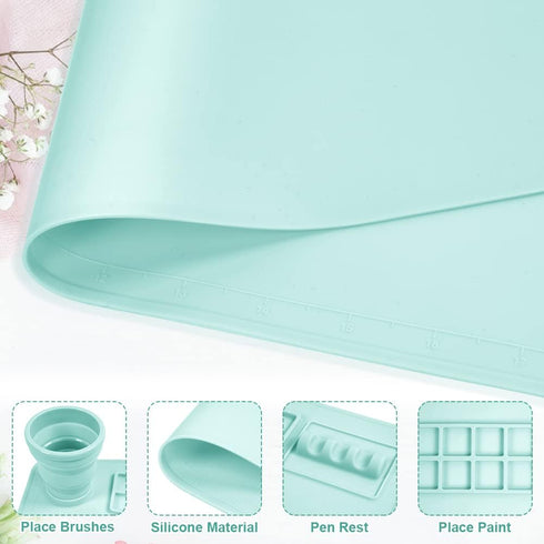 OSDUE Silicone Painting Mat, 20" x 16"Silicone Art Mat with Cup Silicone Mats for Crafts - Thick Large Silicone Artist Mat w/Cup and Raised Edge f...