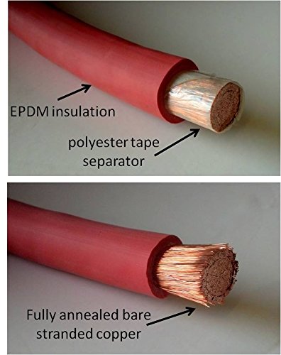 1/0 AWG Gauge Red + Black Pure Copper Battery Inverter Cables Solar, RV, Car, Boat 9 in 5/16 in Lugs...