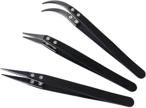MMOBIEL 3Pcs Set Ceramic Tip Soldering Tweezers Heat Resistant 1600 C/3000 F for Electronics Repair, Jewelry, Computer, Laboratory Soldering Work ...