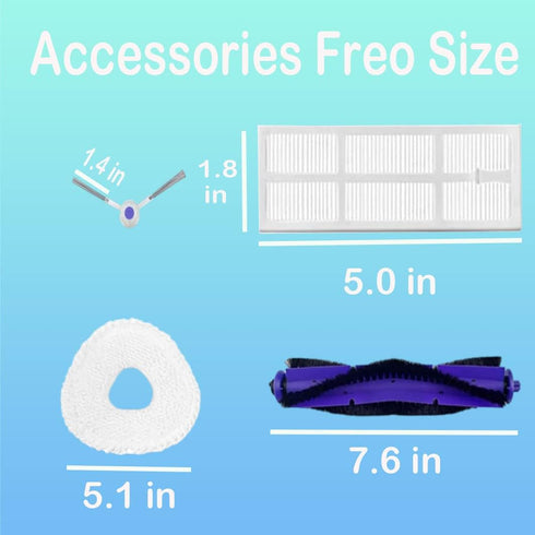 Replacement Accessories Kit Compatible with Narwal Freo Robot Vacuum Cleaner,1 Main Brush, 4 Side Brushes,4 Mop Pads, 2 Hepa Fiters Spare Parts...