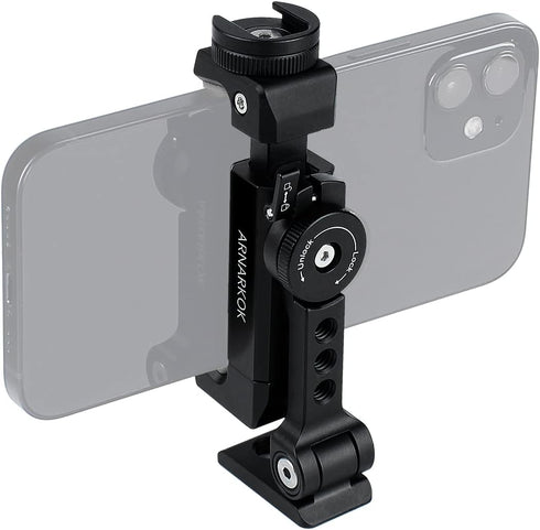 Metal Phone Tripod Mount w Rotatable Cold Shoe for Micphone Easy Use,Compatible with iPhone Tripod Adapter, Cell Phone Mount Holder,Hot Video Crea...
