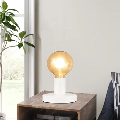 Industrial Table Lamp Base, E26 E27 Lamp Base Without Shade, Mini Short Desk Lamp Exposed Bulb Base, Simple Metal Edison Light Bulb Stand?White?...