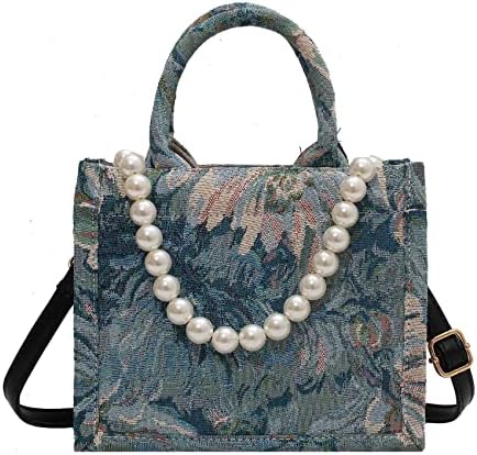 Fashion luxury tote bag cotton linen one shoulder large capacity jacquard embroidery retro Oil Painting handbag...