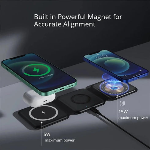 Wireless Charger for iPhone, 3 in 1 Charging Station for Apple Multiple Devices, Foldable Magnetic Mag-Safe Travel Charging Pad for iPhone 15 14 1...