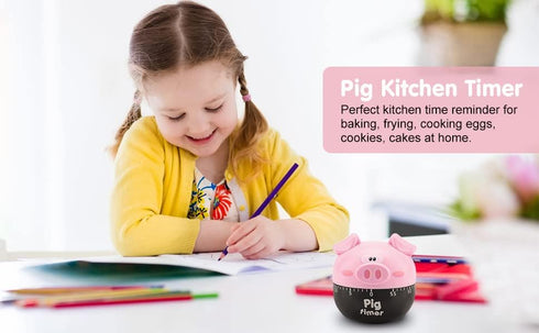Cute Cartoon Pig Kitchen Timer, 0-55 Minute Wind Up Dial Rotating Countdown Loud Alarm Timer Mechanical Mechanical Timers Counters for Cooking Tim...