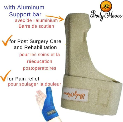 BodyMoves New Thumb Splint Brace Plus Finger Hot and Cold Gel Pack- tenosynovitis, Tendonitis, Trigger Thumb spica,Carpal Tunnel, CMC Adjustable w...