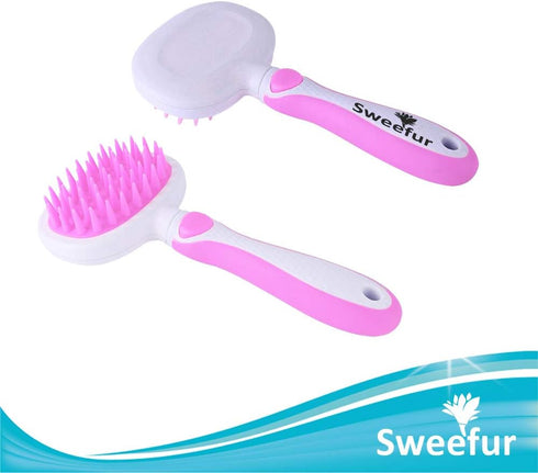 Pet Massage Brush, Soft Silicone Shower Brush for Massage Dogs and Cats- Comfortable Handle Bath Brush for Shedding- Gentle Massage Pet Comb- Pink...