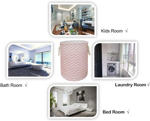 Round Laundry Basket, Waterproof Canvas Large Clothes Basket Laundry Hamper with Handles,Cute Cartoon Kids Nursery Hamper for Girls Room,Toy Stora...