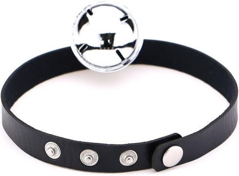 Multicolor PU Simulated Leather Silver-tone 4cm Large Bell Pendant Neckband Choker Necklace...
