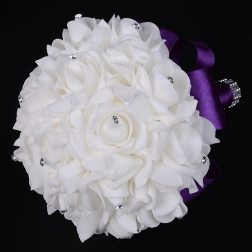 Wedding Bouquets for Bride white, Wedding Bouquet Bridesmaid?Bridesmaid Holding Flowers for Wedding Decoration (Purple+White)...