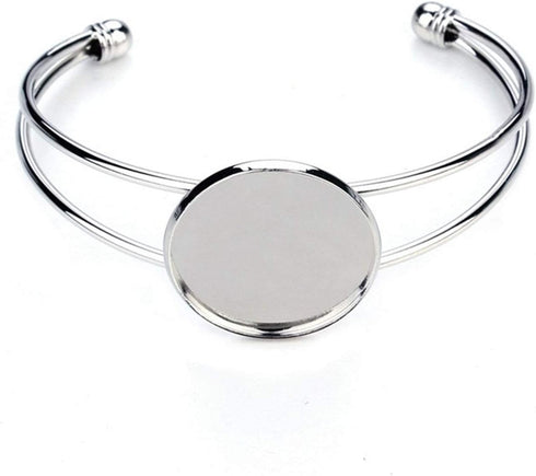 MIAO JIN 10 Pcs 25 mm Adjustable Round Cabochon Bezel Tray Blank Bangle for Crafting DIY Bracelets Making(Silver)...