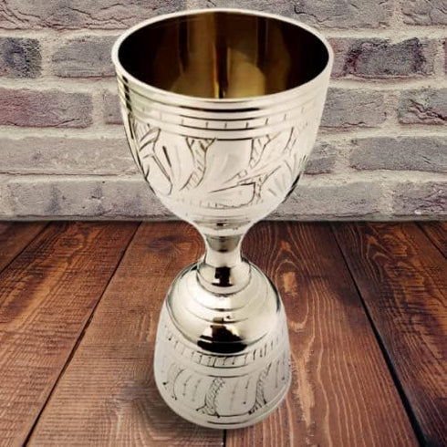 Electro Plated Nickel Silver with Chrome Finish Peg Measure Jigger, Shot Glass, Cup, 1 oz / 2 oz WITH ALLURING ENGRAVING...