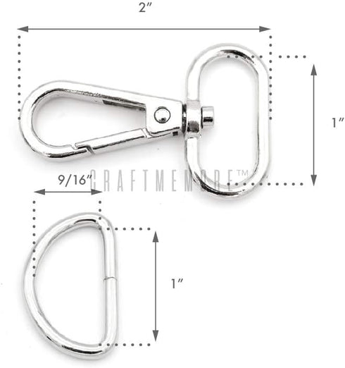 CRAFTMEMORE 10 Sets Silver Snap Hooks Lobster Clasp Swivel Push Gate Fashion Clips with D Rings Craft FSD1 (1 Inch)...