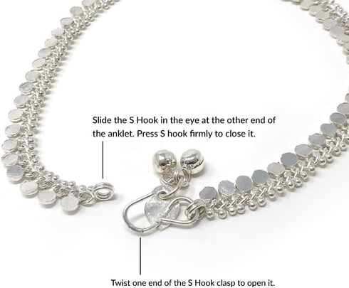 Traditional Indian Style Silver Curved Edge Payal Bell Anklet Pair Set For Women - Beach Party Dance Wedding...