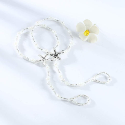 Boho Barefoot Sandals Starfish Beaded Foot Chain Beach Toe Ring Ankle Chain for Women (2PCS)...