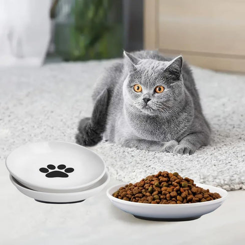 CSD Cat Food Bowl (3 Pack) - Ceramic Cat Bowls with Nonslip Silicone Bottom, Whisker Friendly, 200ml Capacity...