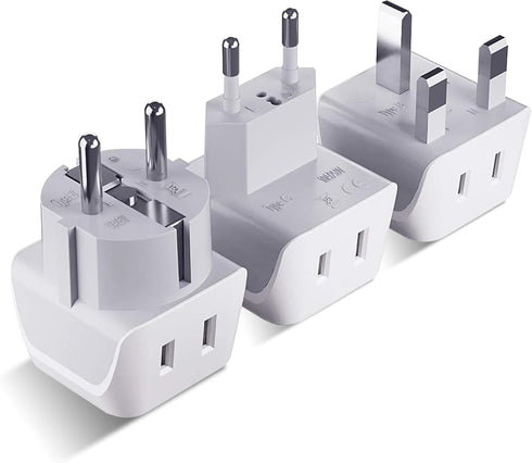 Ceptics Complete European Travel Adapter Set - 2 In 1 Usa to Europe, Germany, England, Spain, Italy, Iceland, France, (Type G, E/F, Type C) - 3 Pa...