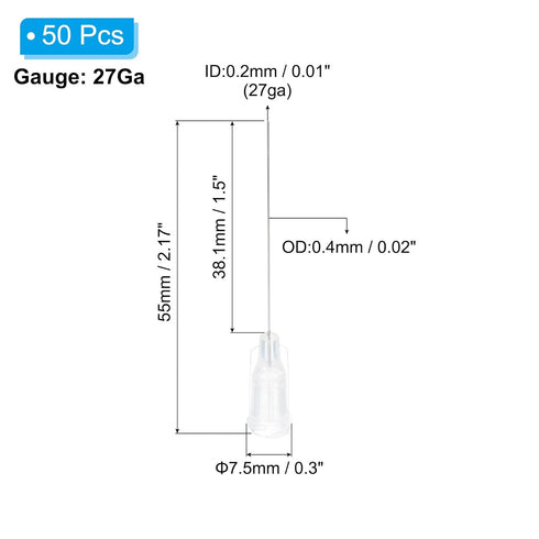 PATIKIL 27Ga x 1.5 Inch Dispensing Needle Tips, 50Pcs Stainless Steel and Plastic Glue Needle Tube Blunt Tips with Luer Lock for Glue Oil Applicat...