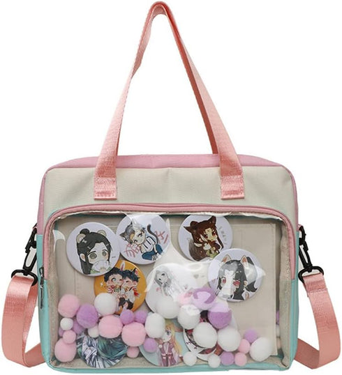 Hipi-shop Ita bag Color matching Transparent shoulder bag crossbody bag for Anime Lolita Bag Display Anime badges handbag...