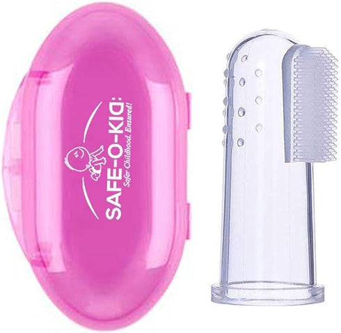 Silicone Finger/Mouth Toothbrush with Case Set, Infant Training Soft Teeth Brush, Oral Cleaning Massager - Pink...