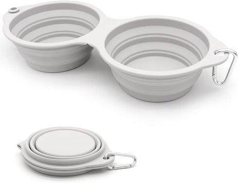 SLSON Collapsible Dog Bowls,Integrated Molding Dog Double Bowl No Plastic Rim 2 in 1 Foldable Pet Food & Water Bowl Cat Feeder Dish for Walking,Hi...