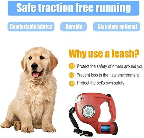 JEBBLAS Dog Retractable Leashes with Flashlight and Waste Bag Dispenser 3 in 1 Automatic 15ft Dog Walking Leash with Anti-Slip Handle Black...