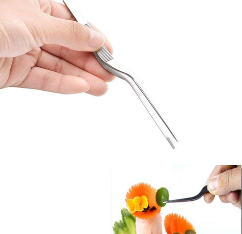 5pc Cooking Tweezers Precision Kitchen Plating Tweezer Stainless Steel Curved Tongs for Baking Decorating Beauty...