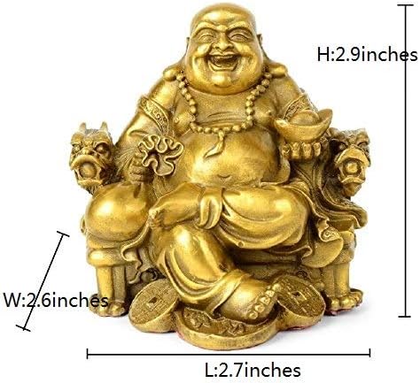Fengshui Buddha Statue for Lucky & Happiness God of Wealth,Laughing Buddha on Emperor`s Dragon Chair,Brass Buddhist Statues and Sculptures Home De...