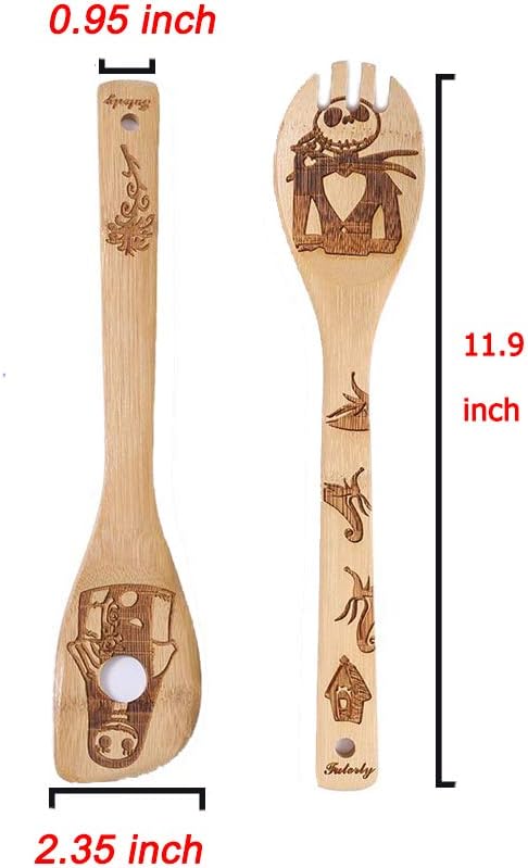 Nightmare Before Christmas Wooden Spoons for Cooking, Nightmare Before Christmas Kitchen Decor, Burned Bamboo Spoons Kitchen Utensils Set for Hall...