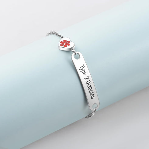 NARTGO Heart Medical Alert ID Bracelet for Women Emergency First Aid Health Alert Stainless Steel Adjustable Chain Bracelets...